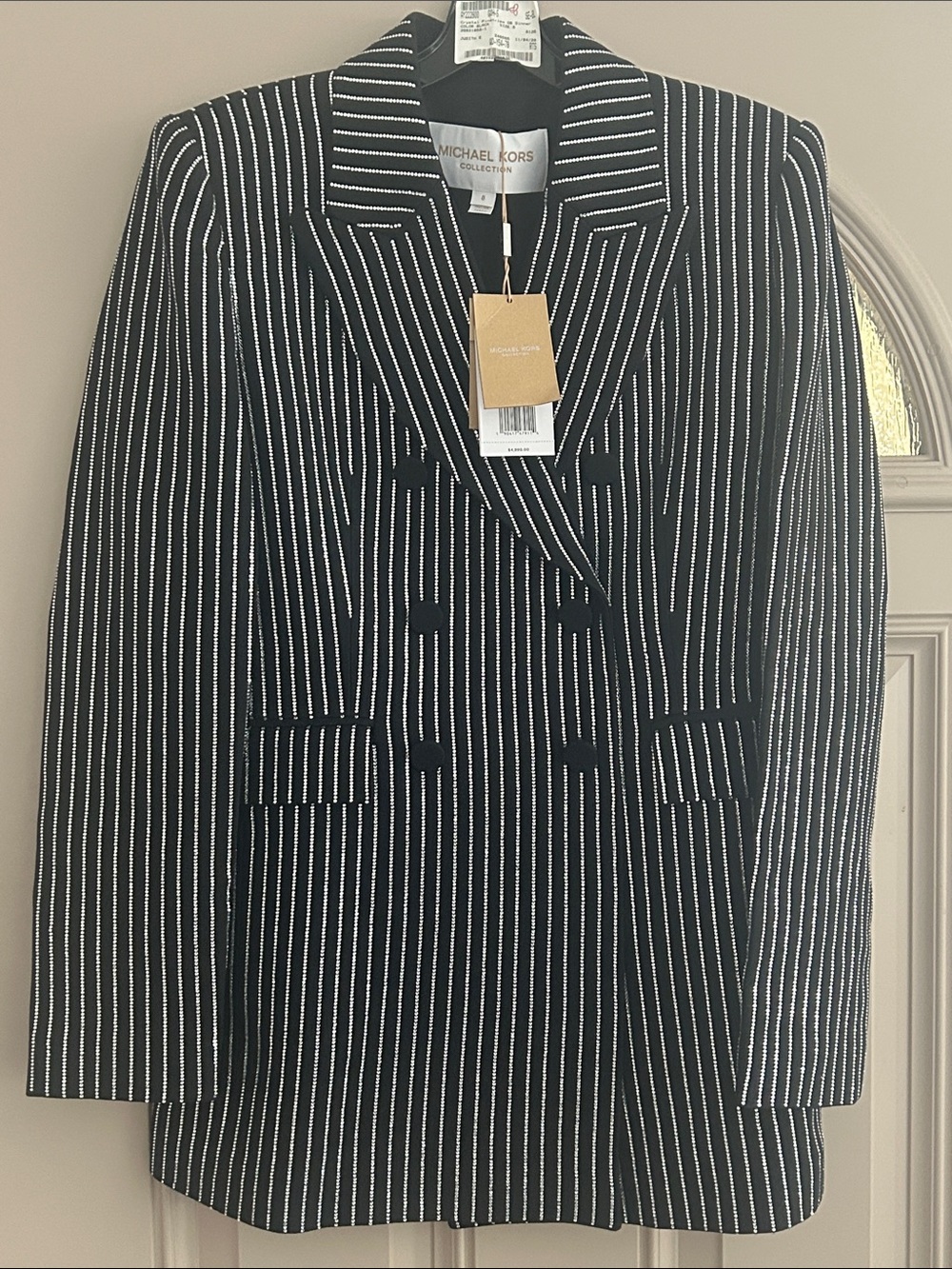 Michael Kors Collection Crystal Pinstripe DB Dinner Jacket W/Decorative Pockets